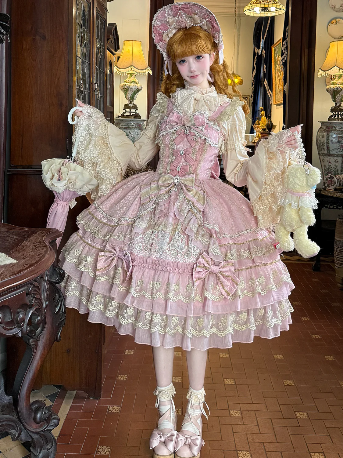 Hanguliang - Gem Crown - Sweet Lolita JSK Suit Tiered Ruffles Doll-Like Dress and BNT - Image 11