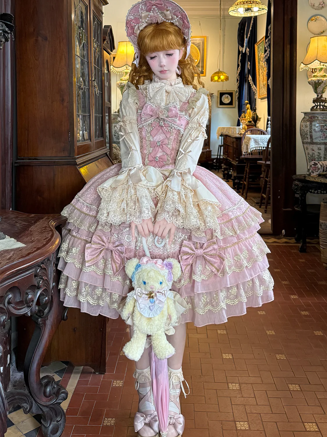 Hanguliang - Gem Crown - Sweet Lolita JSK Suit Tiered Ruffles Doll-Like Dress and BNT - Image 12
