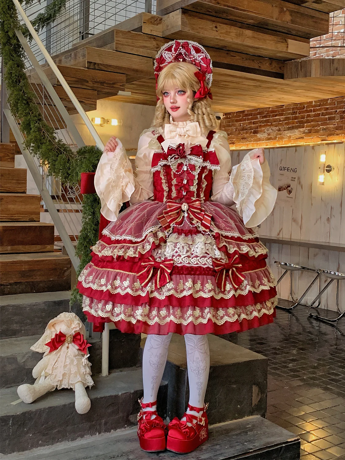Hanguliang - Gem Crown - Sweet Lolita JSK Suit Tiered Ruffles Doll-Like Dress and BNT - Image 21
