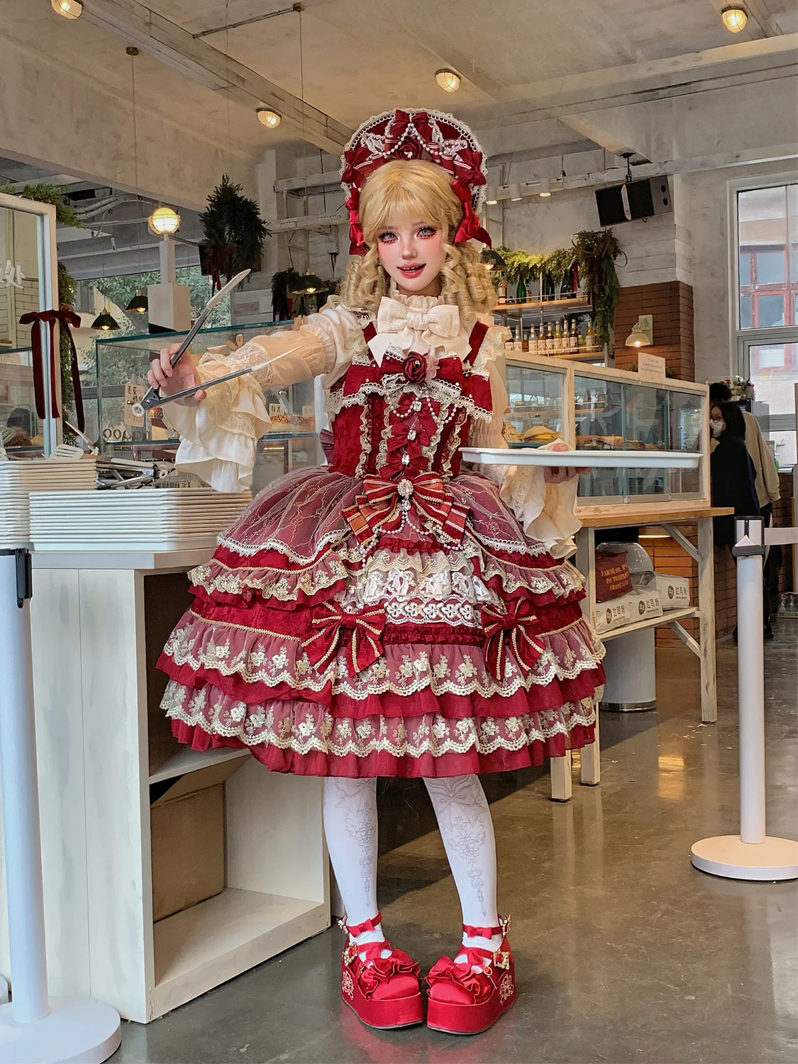 Hanguliang - Gem Crown - Sweet Lolita JSK Suit Tiered Ruffles Doll-Like Dress and BNT - Image 24