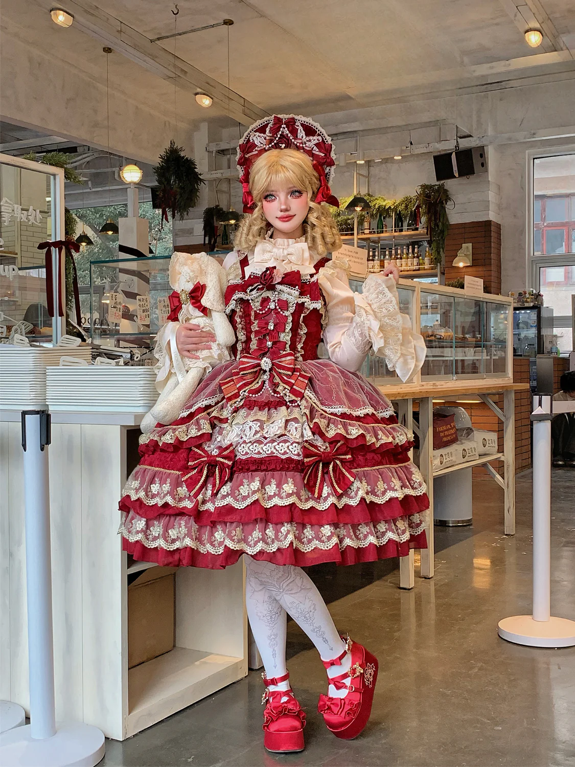 Hanguliang - Gem Crown - Sweet Lolita JSK Suit Tiered Ruffles Doll-Like Dress and BNT - Image 26