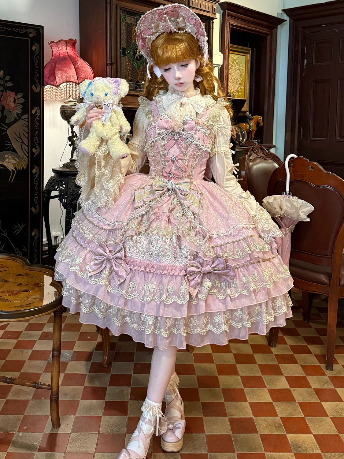 Hanguliang - Gem Crown - Sweet Lolita JSK Suit Tiered Ruffles Doll-Like Dress and BNT - Image 3