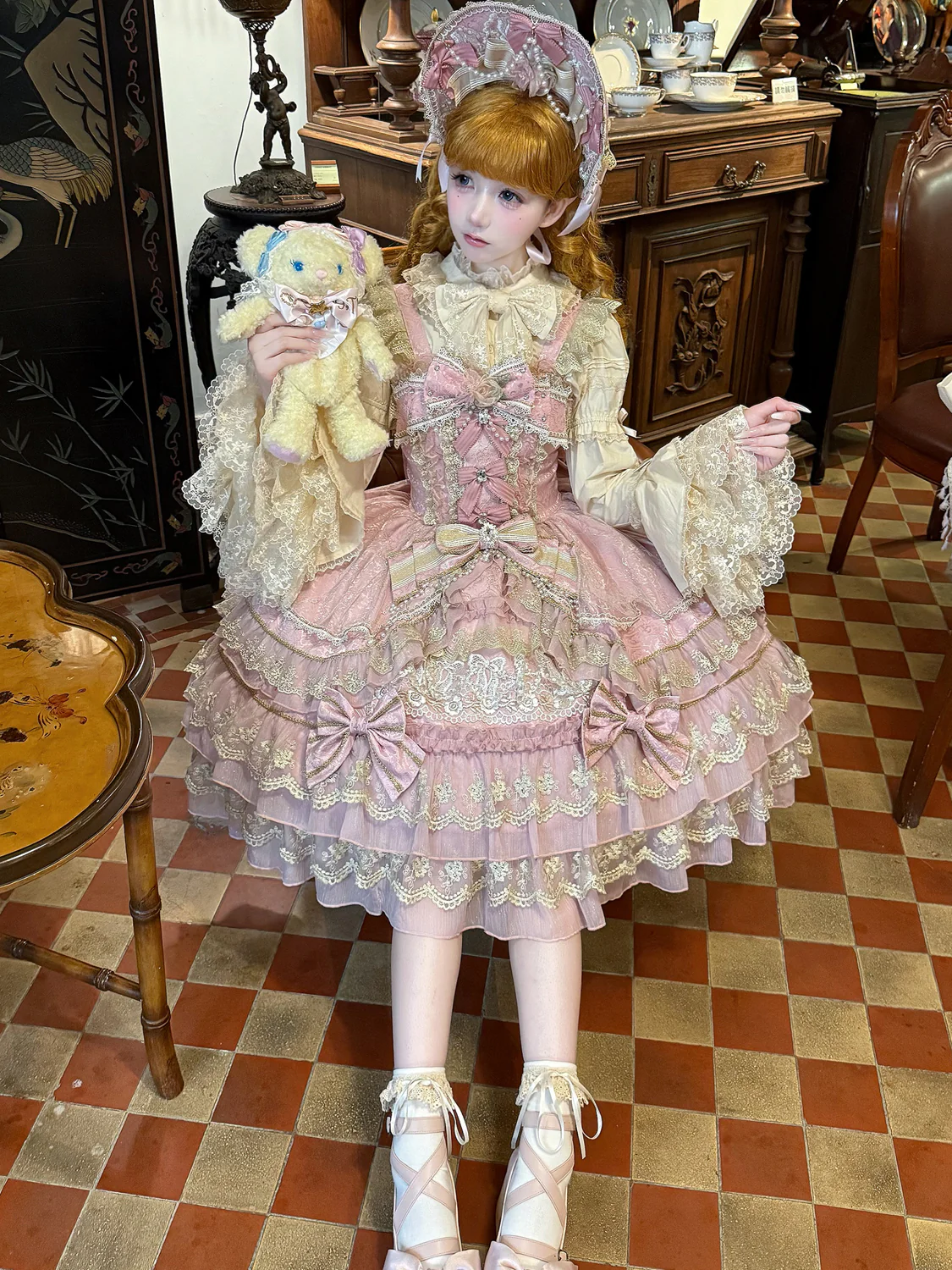 Hanguliang - Gem Crown - Sweet Lolita JSK Suit Tiered Ruffles Doll-Like Dress and BNT - Image 32