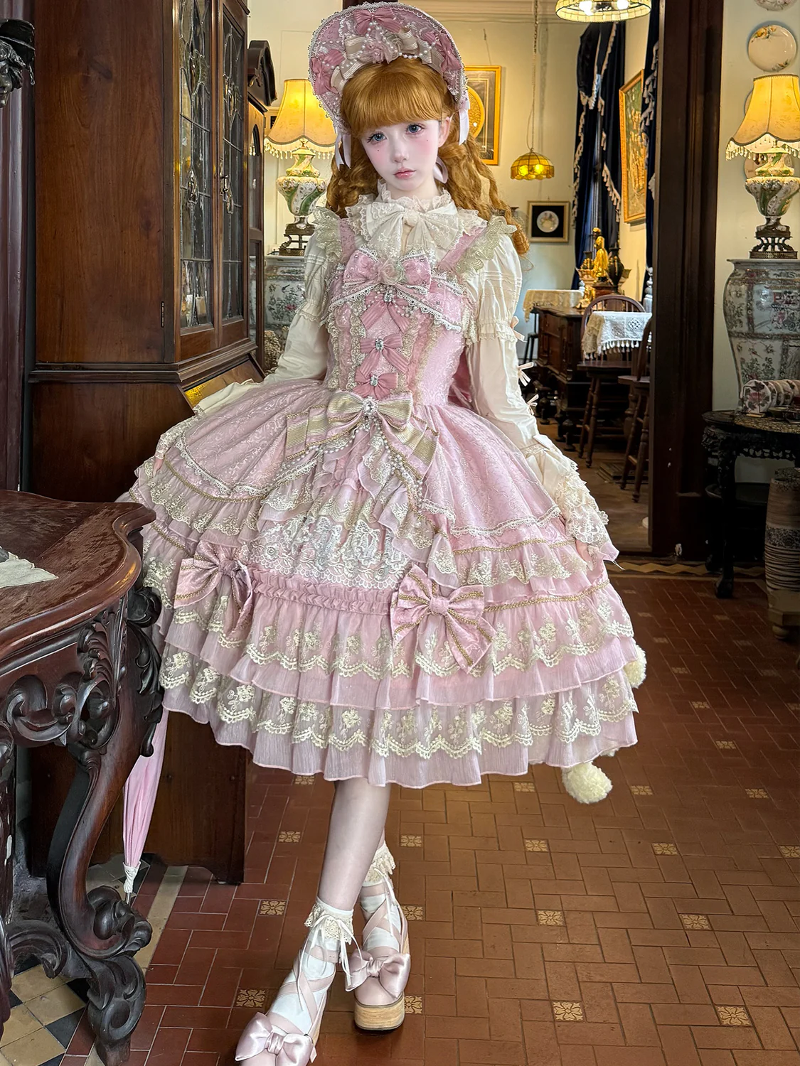 Hanguliang - Gem Crown - Sweet Lolita JSK Suit Tiered Ruffles Doll-Like Dress and BNT - Image 33
