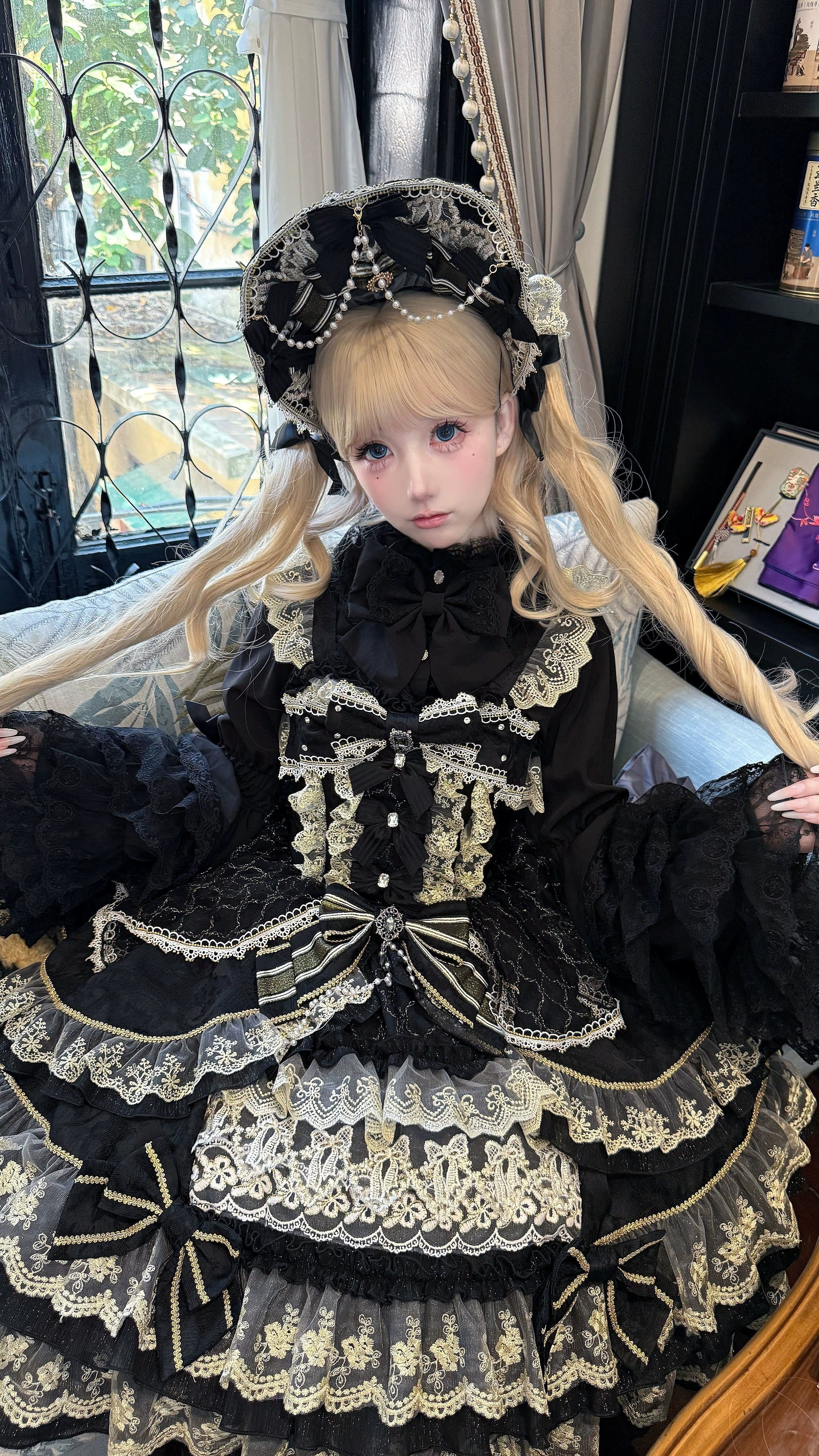 Hanguliang - Gem Crown - Sweet Lolita JSK Suit Tiered Ruffles Doll-Like Dress and BNT - Image 39
