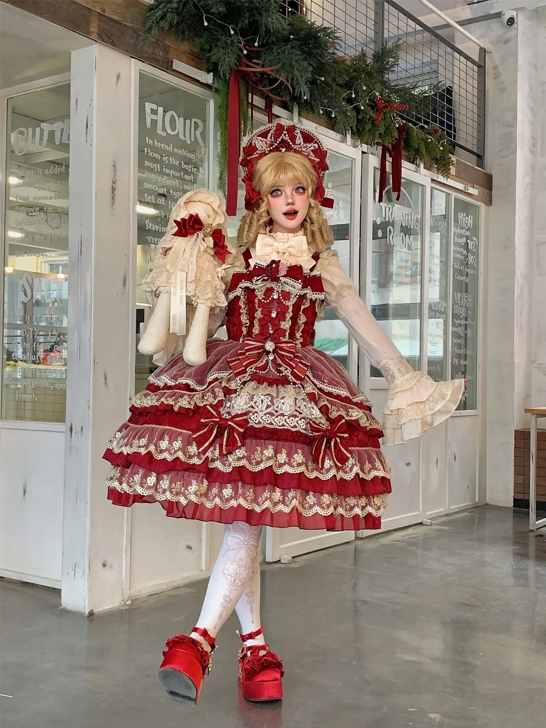 Hanguliang - Gem Crown - Sweet Lolita JSK Suit Tiered Ruffles Doll-Like Dress and BNT - Image 4
