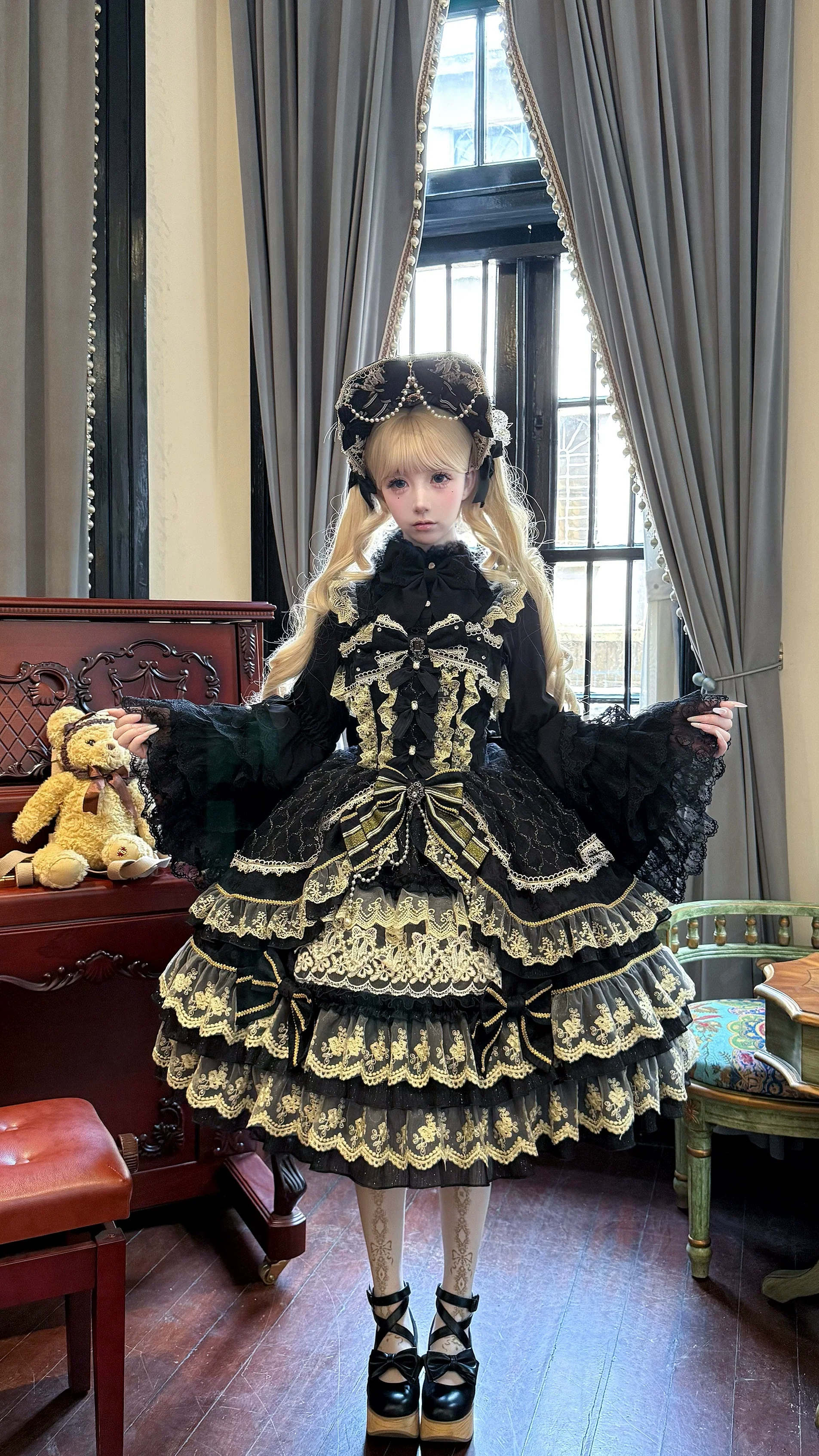 Hanguliang - Gem Crown - Sweet Lolita JSK Suit Tiered Ruffles Doll-Like Dress and BNT - Image 41