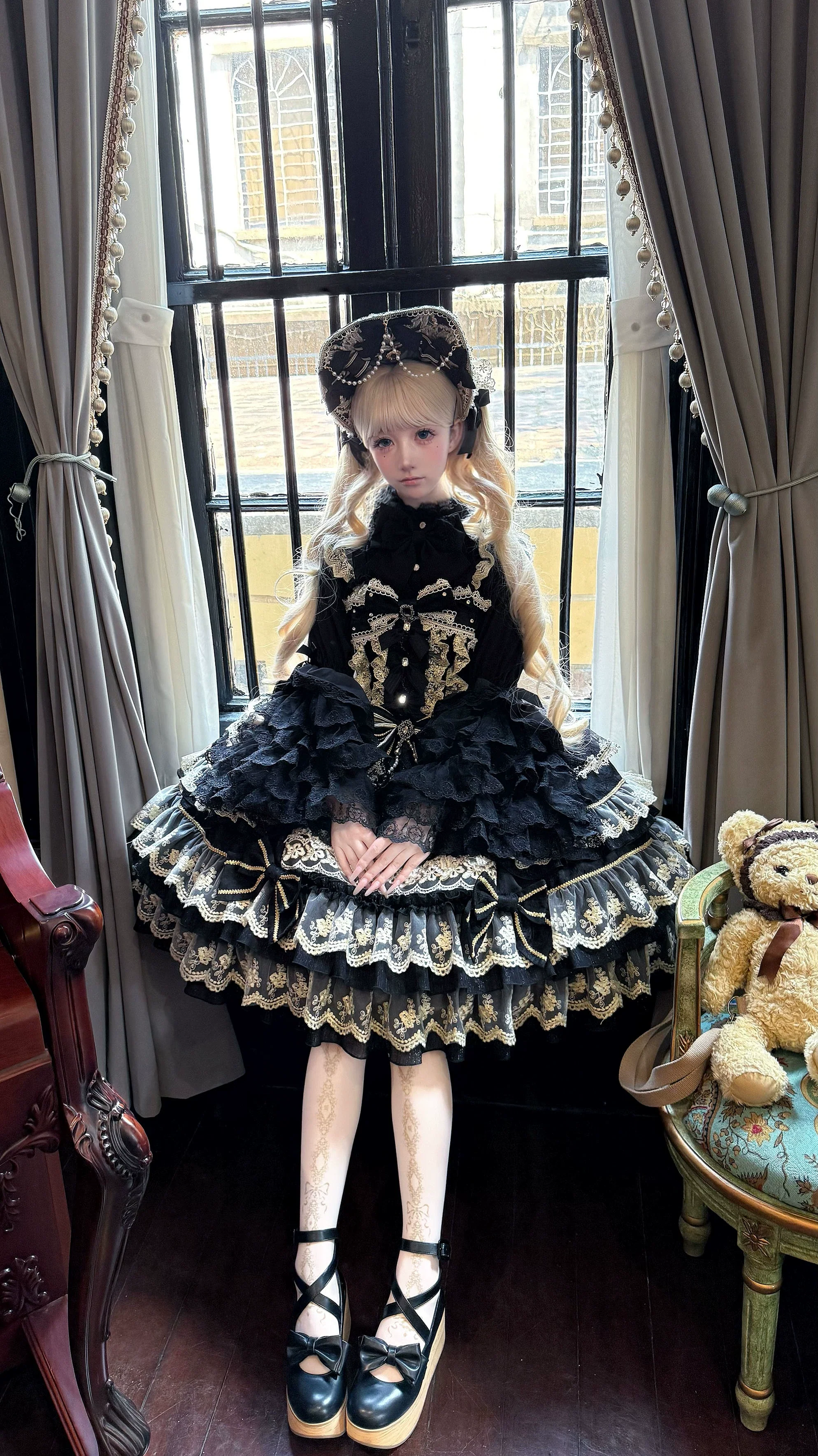 Hanguliang - Gem Crown - Sweet Lolita JSK Suit Tiered Ruffles Doll-Like Dress and BNT - Image 42