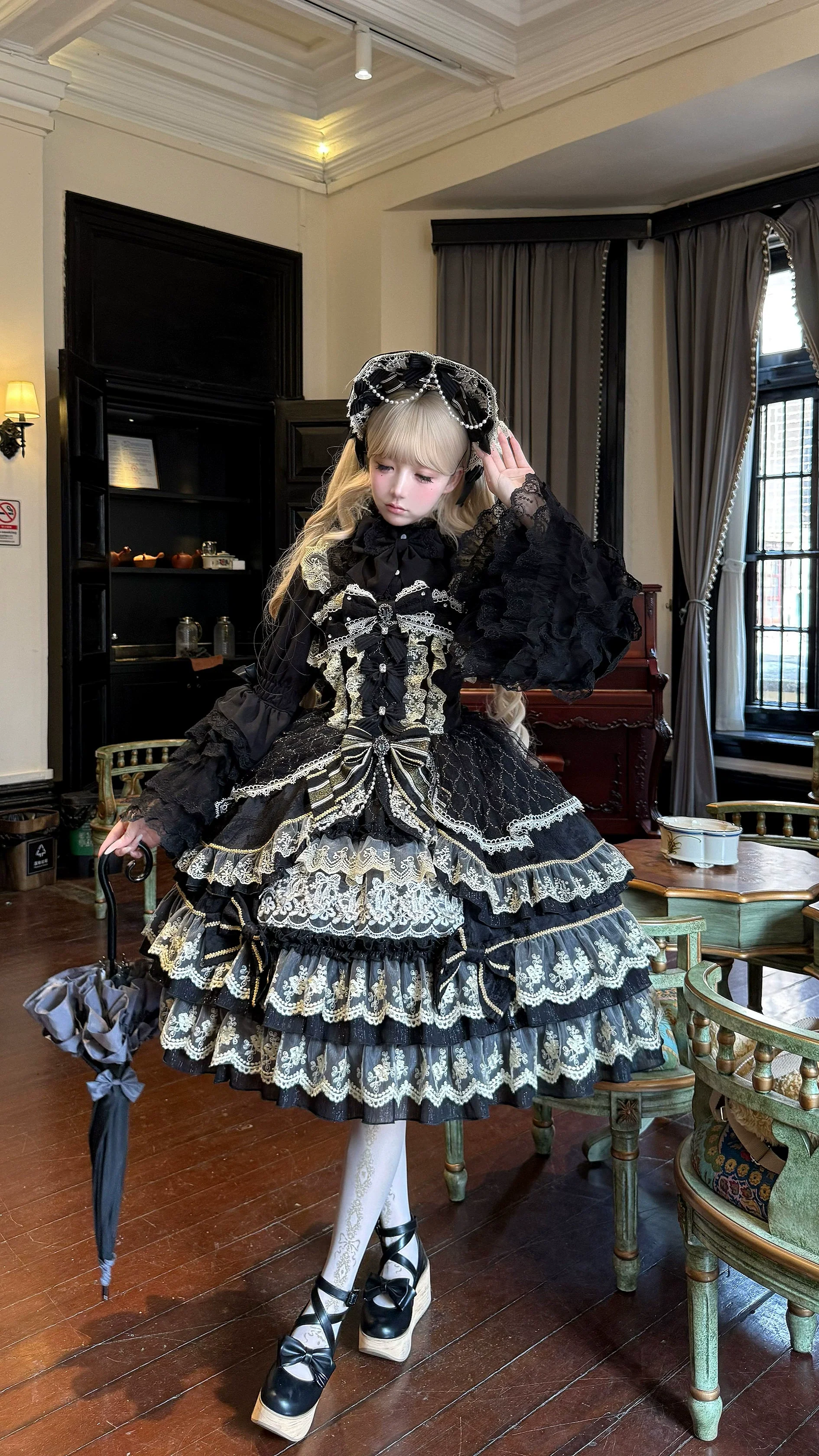 Hanguliang - Gem Crown - Sweet Lolita JSK Suit Tiered Ruffles Doll-Like Dress and BNT - Image 43