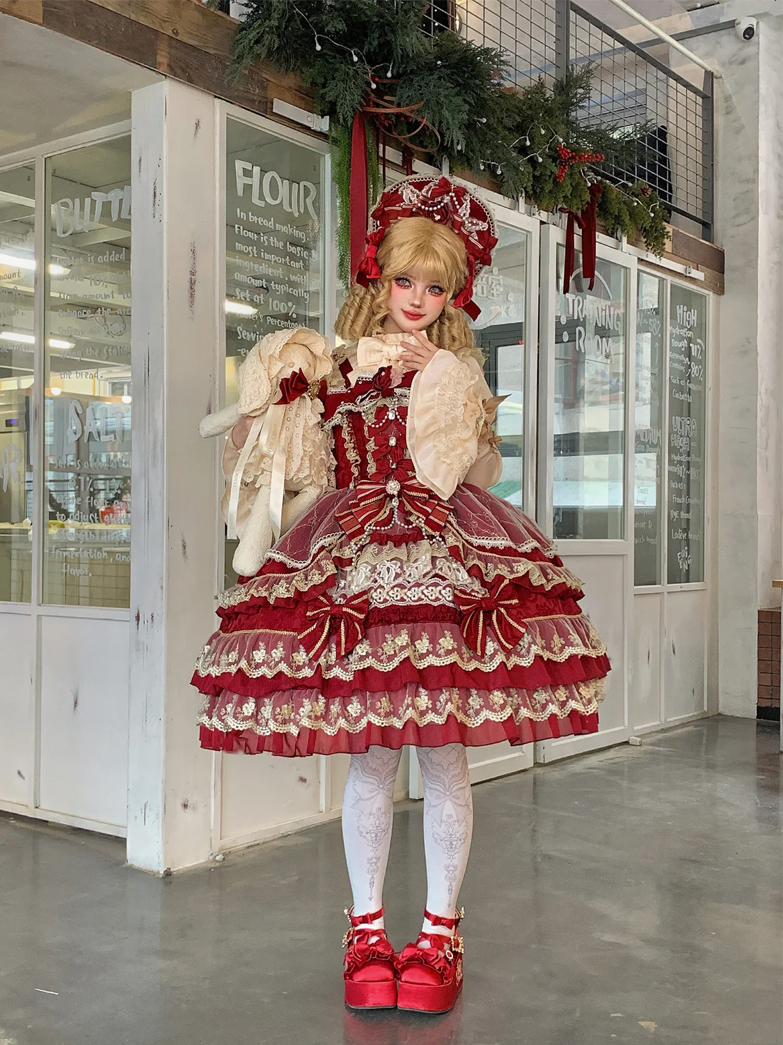 Hanguliang - Gem Crown - Sweet Lolita JSK Suit Tiered Ruffles Doll-Like Dress and BNT - Image 8