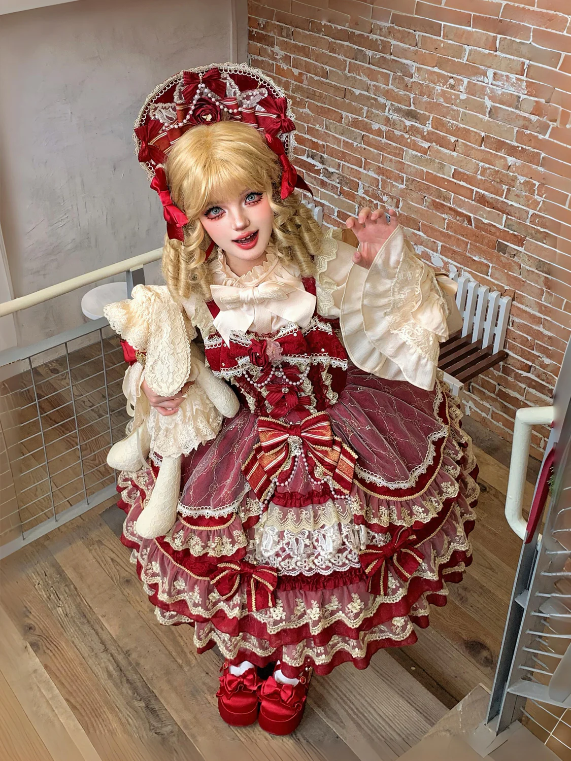 Hanguliang - Gem Crown - Sweet Lolita JSK Suit Tiered Ruffles Doll-Like Dress and BNT - Image 9