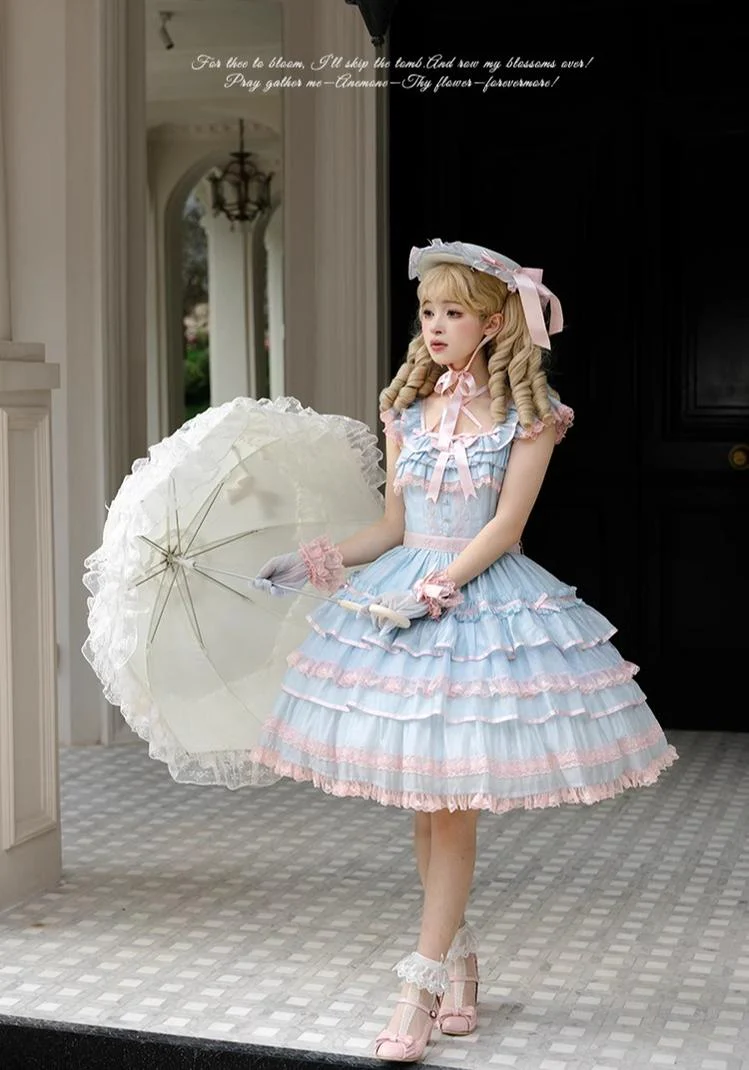 Summer Evening Banquet - Sweet Lolita JSK with Tiered Ruffle Design and Hat - Image 10