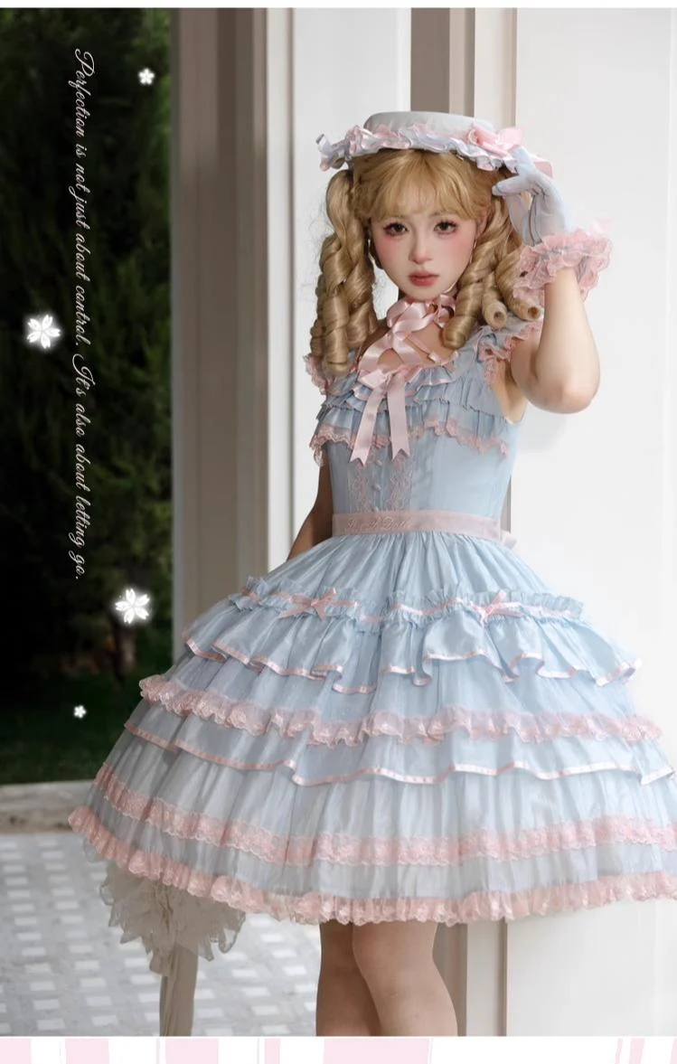 Summer Evening Banquet - Sweet Lolita JSK with Tiered Ruffle Design and Hat - Image 12