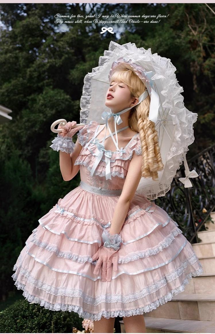 Summer Evening Banquet - Sweet Lolita JSK with Tiered Ruffle Design and Hat - Image 2