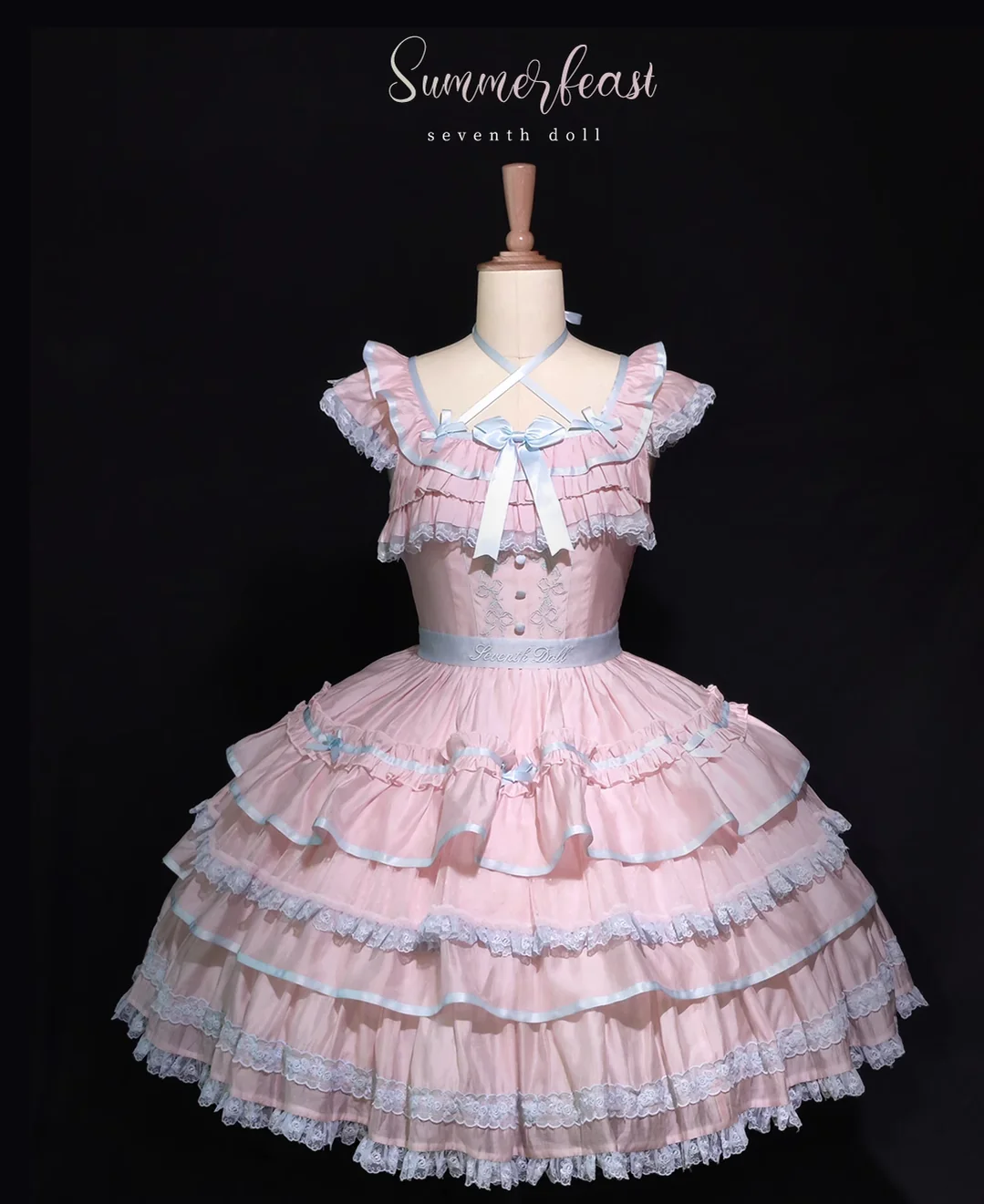 Summer Evening Banquet - Sweet Lolita JSK with Tiered Ruffle Design and Hat - Image 25