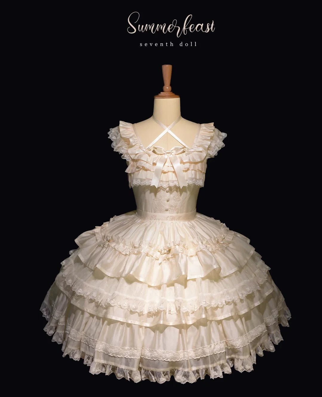 Summer Evening Banquet - Sweet Lolita JSK with Tiered Ruffle Design and Hat - Image 26