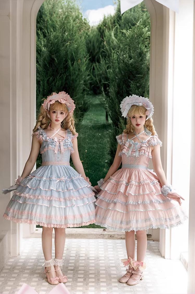 Summer Evening Banquet - Sweet Lolita JSK with Tiered Ruffle Design and Hat - Image 4