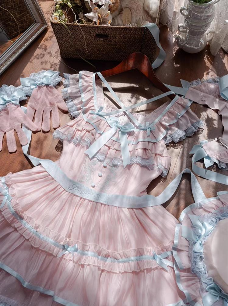 Summer Evening Banquet - Sweet Lolita JSK with Tiered Ruffle Design and Hat - Image 43