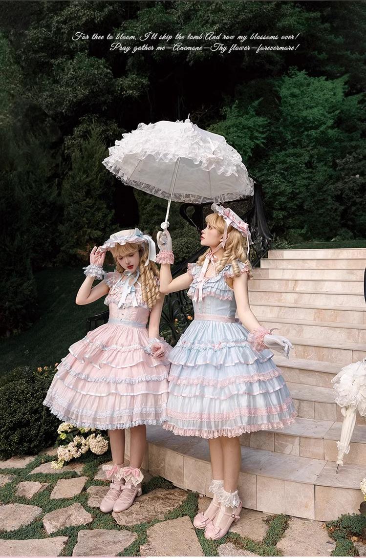 Summer Evening Banquet - Sweet Lolita JSK with Tiered Ruffle Design and Hat - Image 5