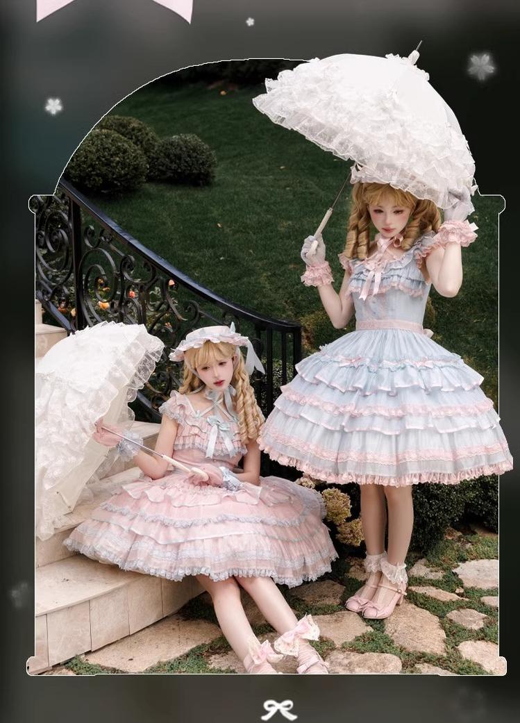Summer Evening Banquet - Sweet Lolita JSK with Tiered Ruffle Design and Hat - Image 6