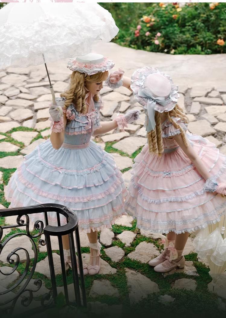 Summer Evening Banquet - Sweet Lolita JSK with Tiered Ruffle Design and Hat - Image 8