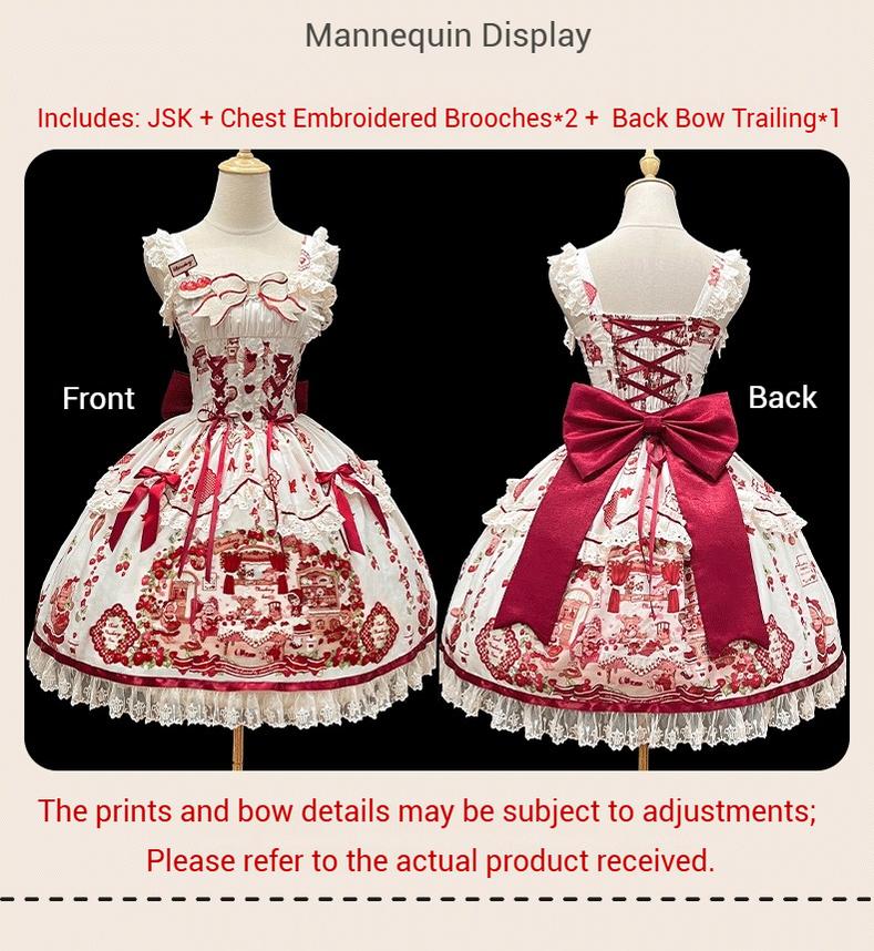 Strawberry Bear - Sweet Lolita Jumper Dress, Strawberry Bear Prints - Image 10