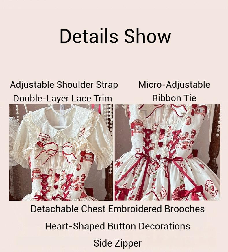 Strawberry Bear - Sweet Lolita Jumper Dress, Strawberry Bear Prints - Image 11