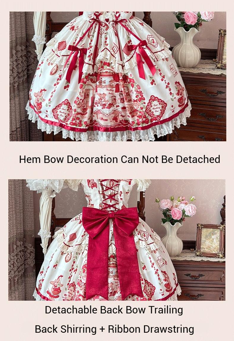 Strawberry Bear - Sweet Lolita Jumper Dress, Strawberry Bear Prints - Image 12