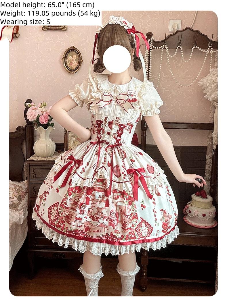 Strawberry Bear - Sweet Lolita Jumper Dress, Strawberry Bear Prints - Image 3
