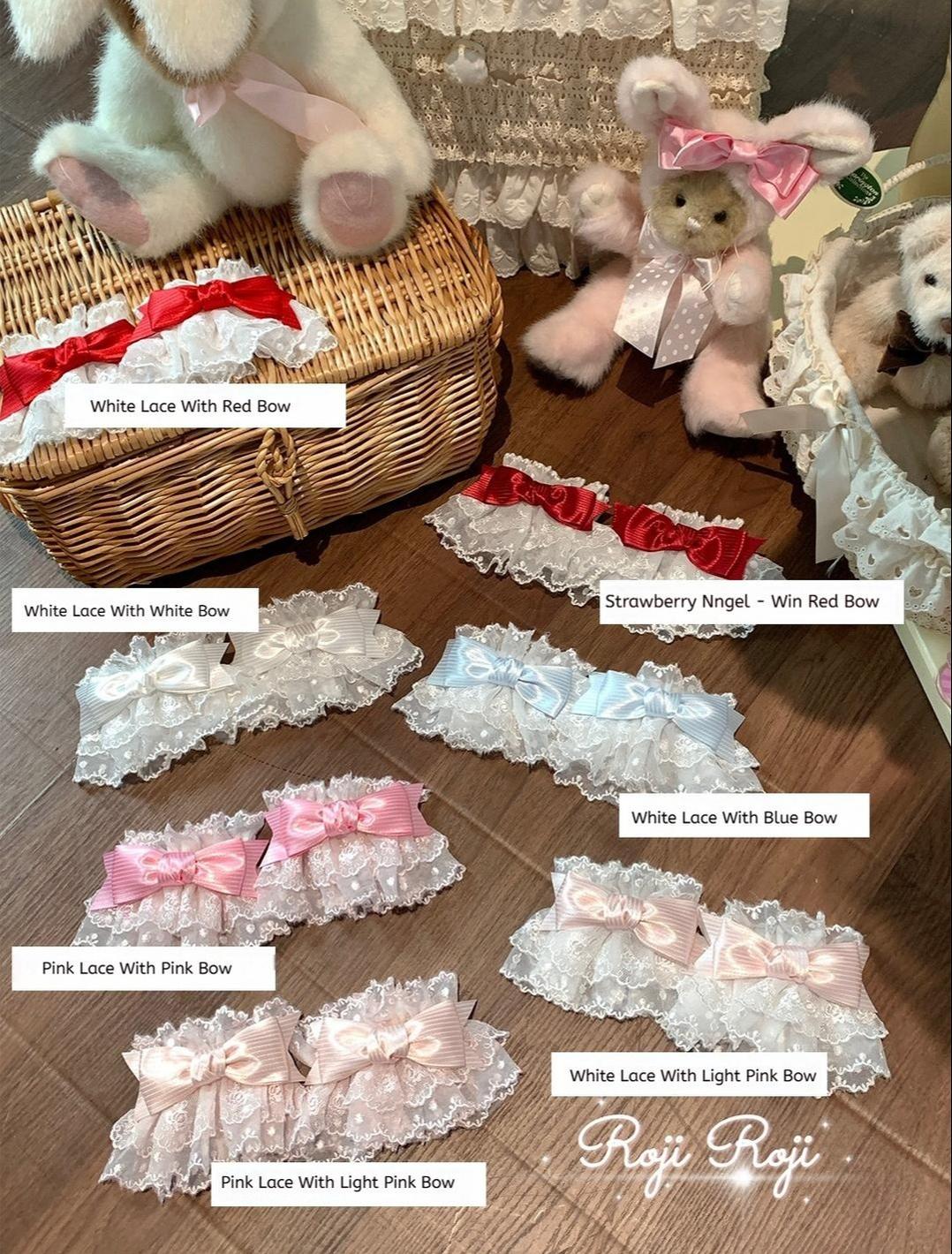 Roji Roji - Sweet Lolita Lace Bow Cuffs, Elastic Wrist - Image 3