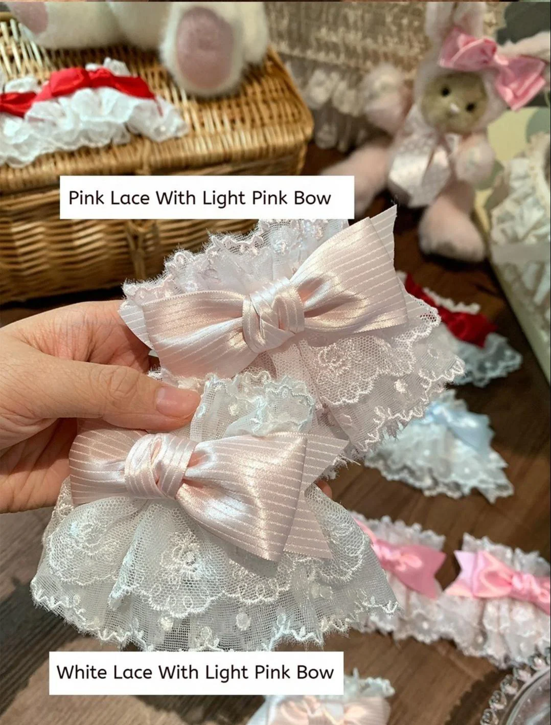 Roji Roji - Sweet Lolita Lace Bow Cuffs, Elastic Wrist - Image 6