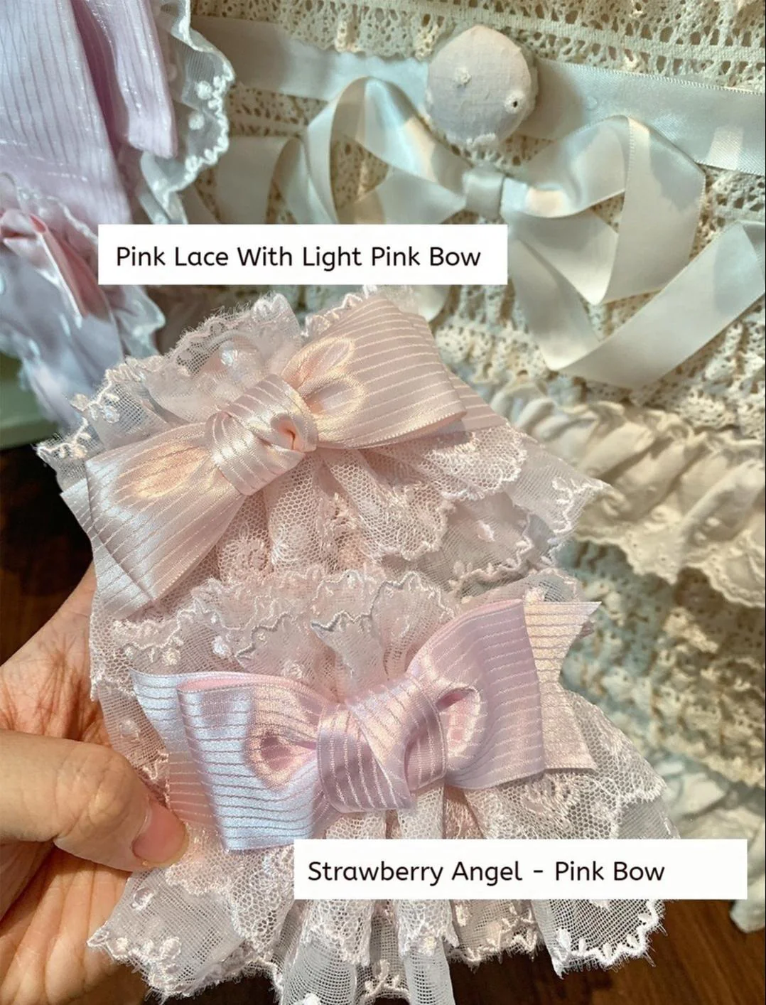 Roji Roji - Sweet Lolita Lace Bow Cuffs, Elastic Wrist - Image 7