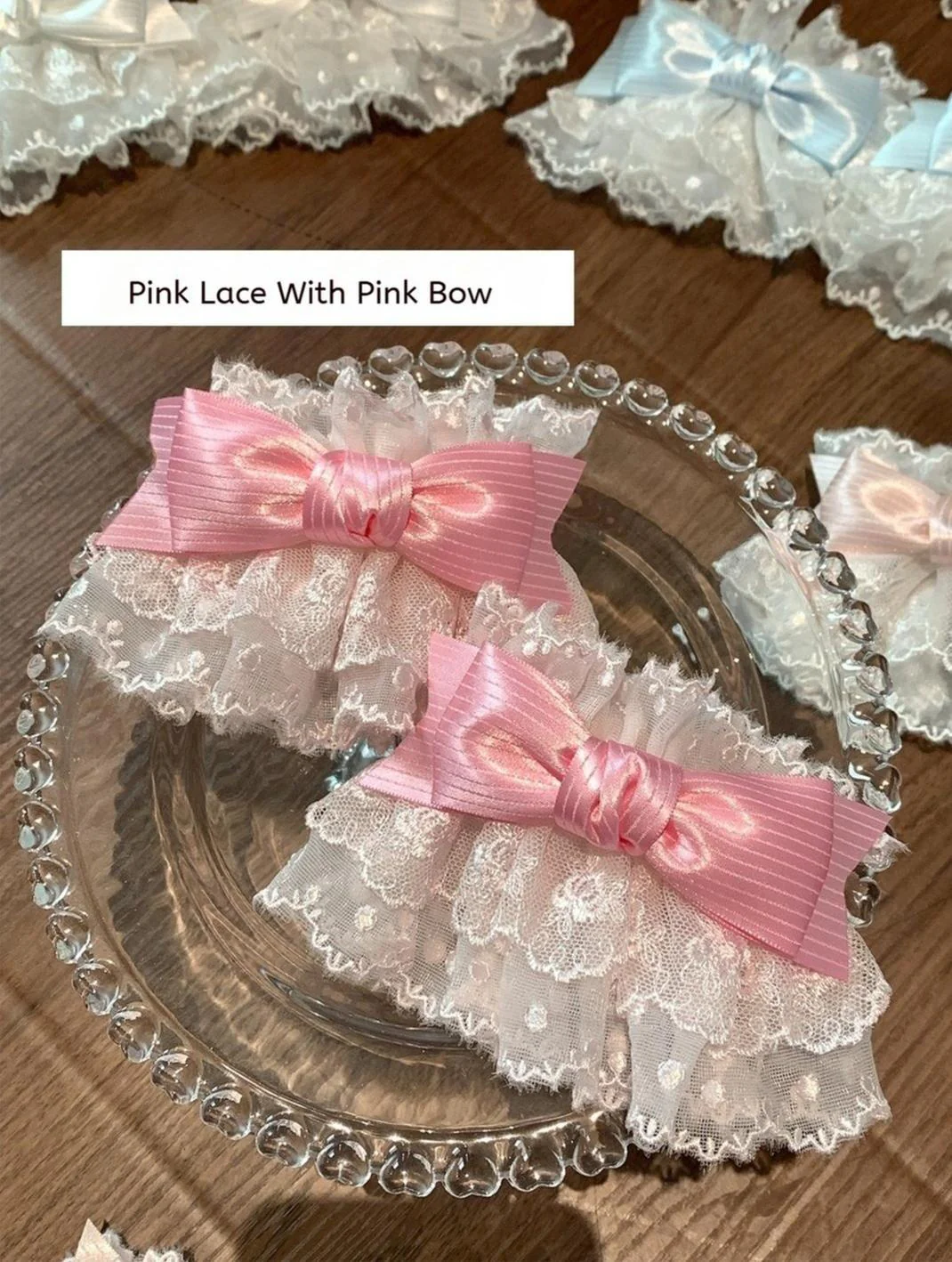 Roji Roji - Sweet Lolita Lace Bow Cuffs, Elastic Wrist - Image 8