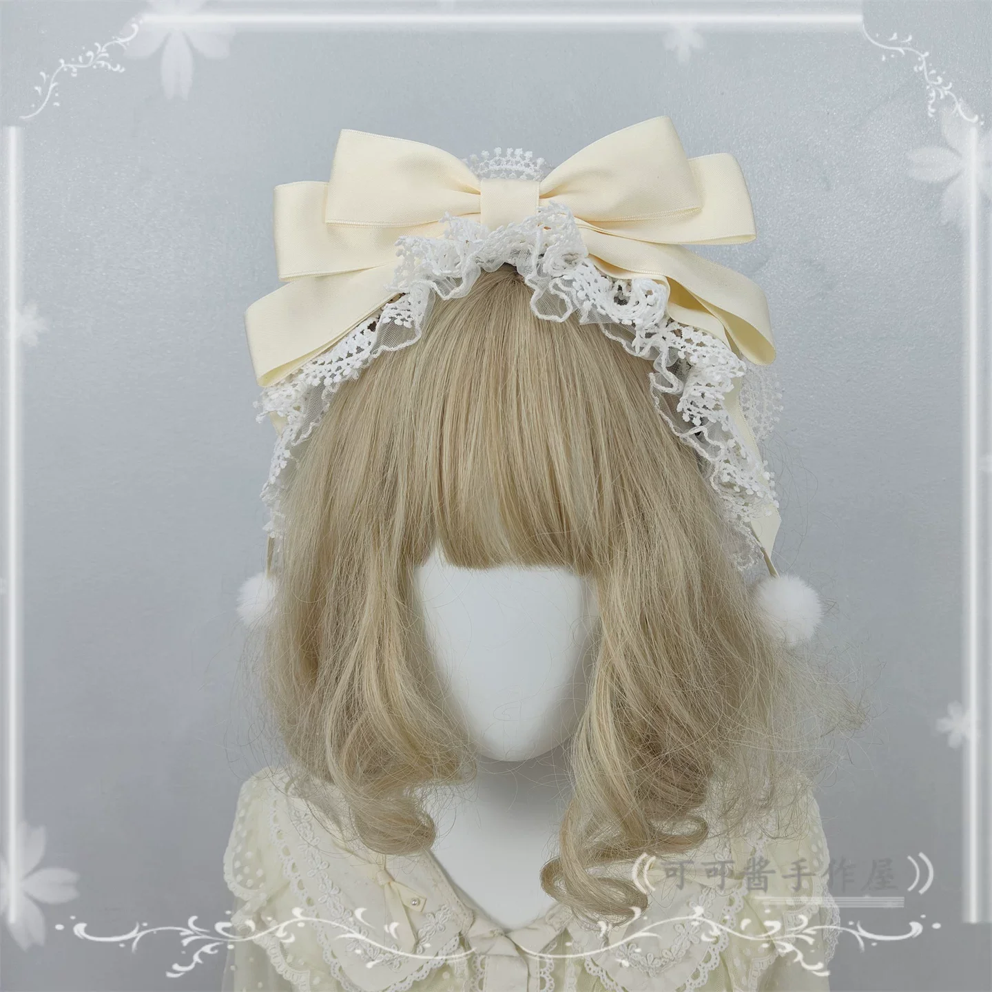 Sweet Lolita Lace Bowknot KC, Pom-pom Accent - Image 13