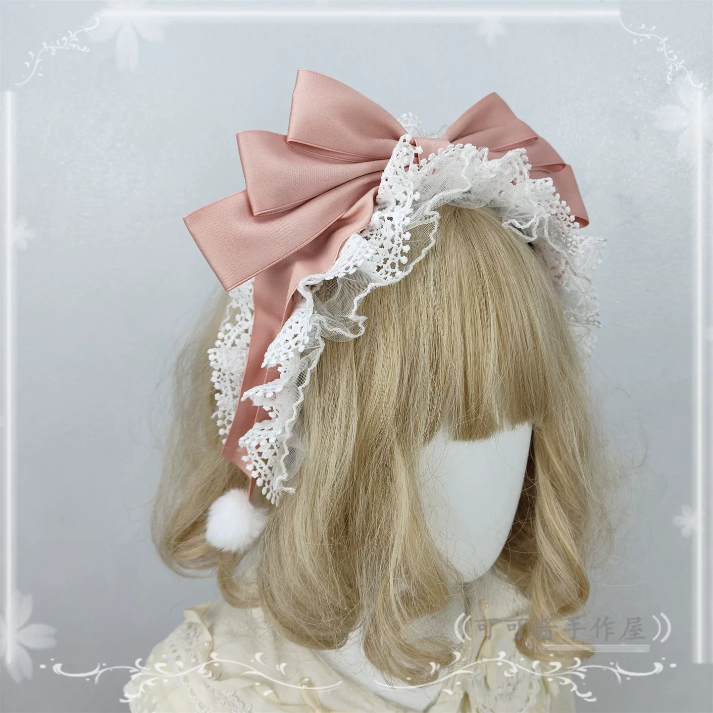 Sweet Lolita Lace Bowknot KC, Pom-pom Accent - Image 6