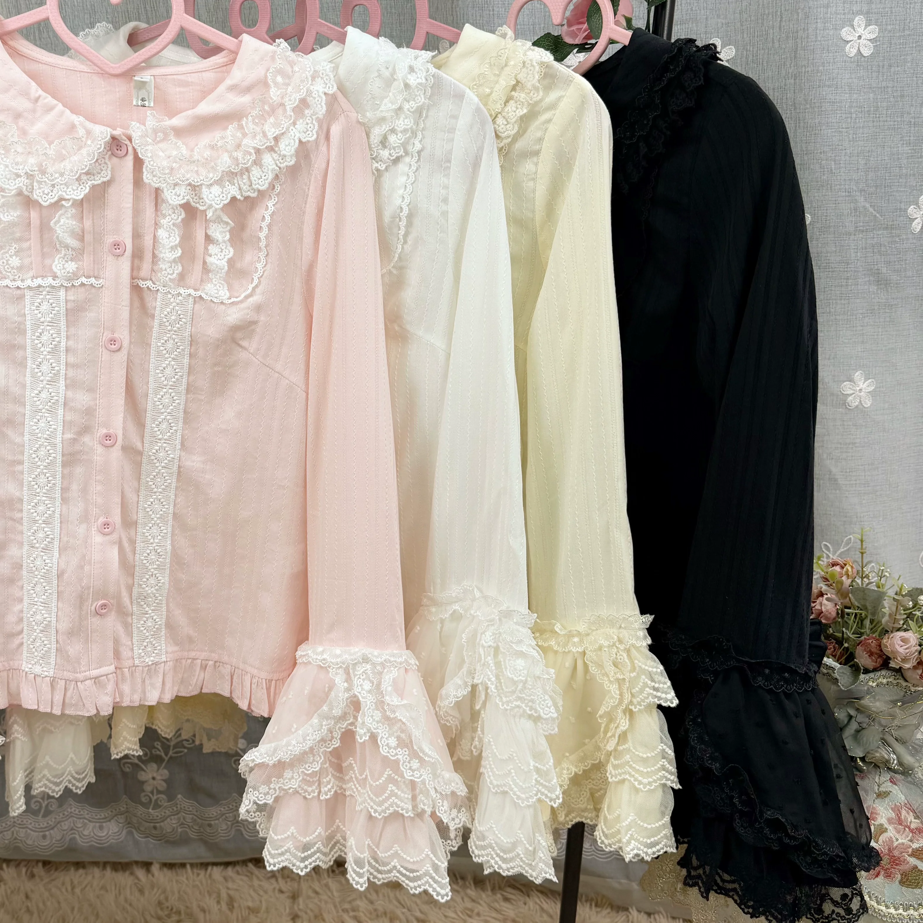 Spiral Candy - Sweet Lolita Long Sleeve Cotton Shirt, Lace Accents - Image 2