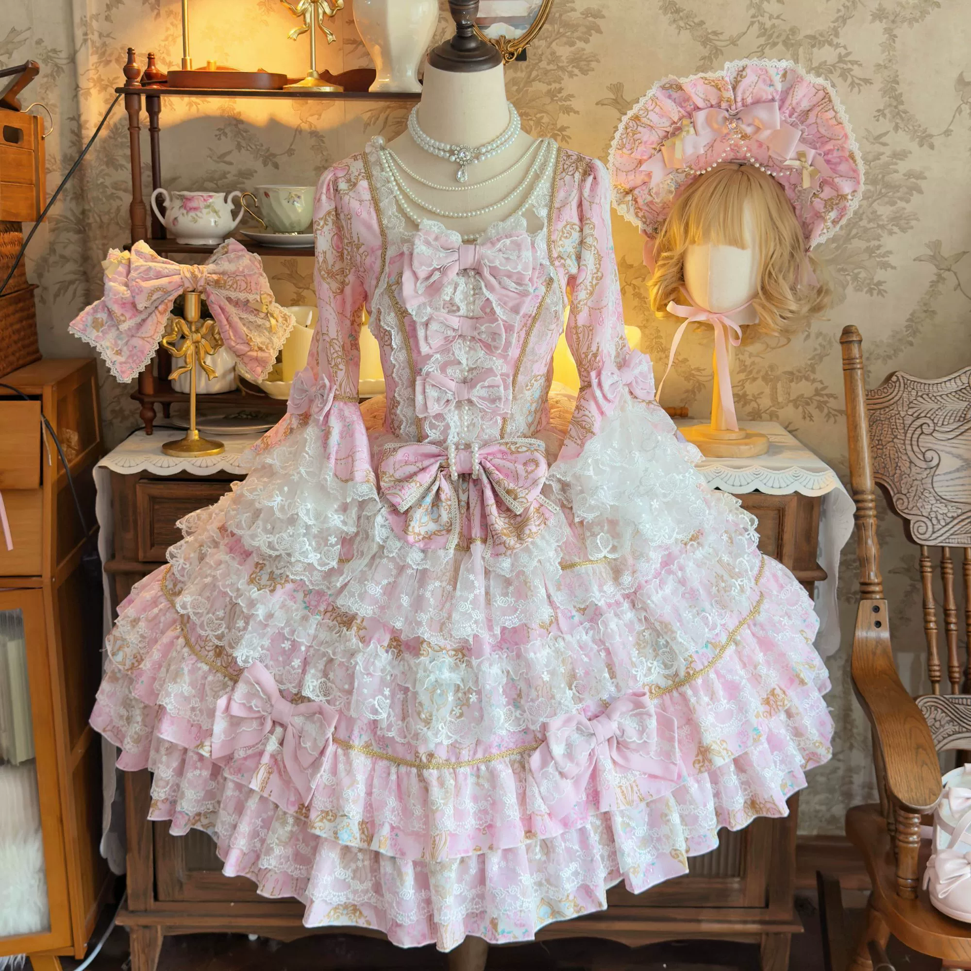 Hanguliang - Candlelight Sonata - Sweet Lolita Long Sleeve OP, Tiered Ruffles - Image 3