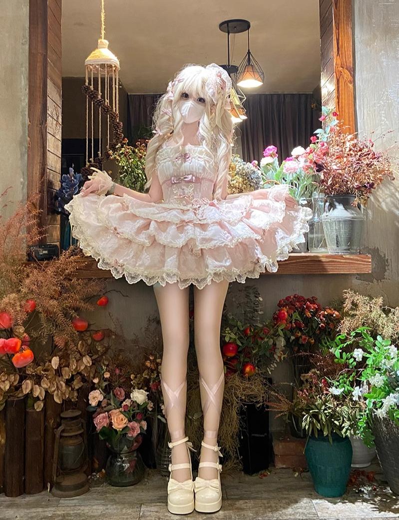 Buling Moon - Ballet Elegance - Sweet Lolita Mini JSK Set with Tulle Shirt and Headdress - Image 10