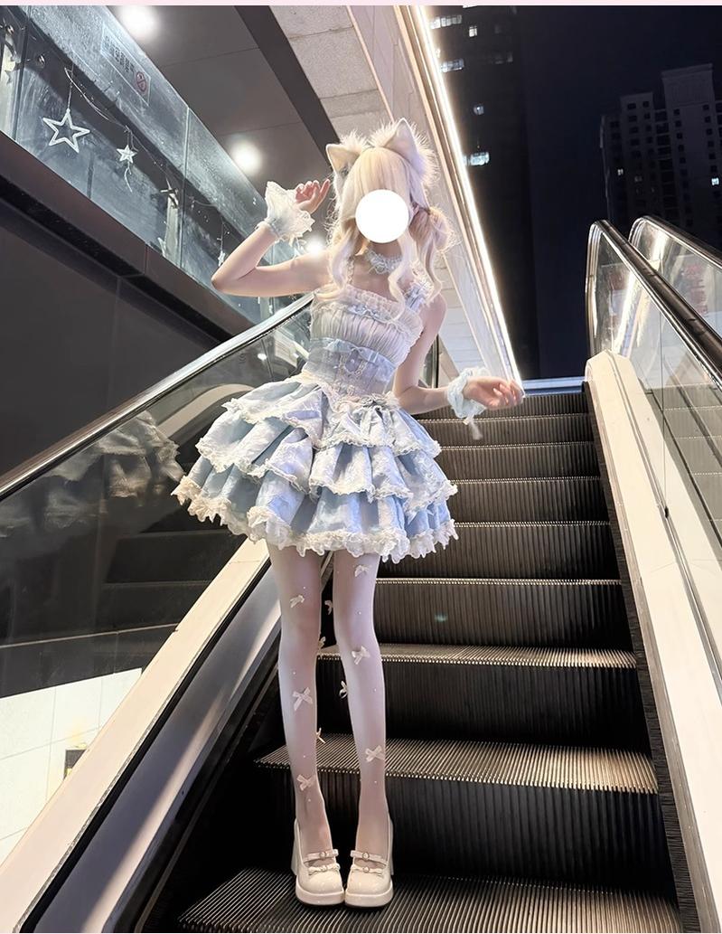 Buling Moon - Ballet Elegance - Sweet Lolita Mini JSK Set with Tulle Shirt and Headdress - Image 11