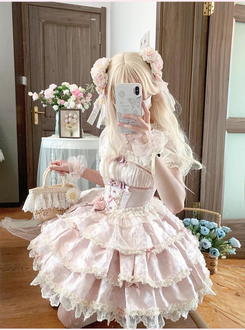 Buling Moon - Ballet Elegance - Sweet Lolita Mini JSK Set with Tulle Shirt and Headdress - Image 17