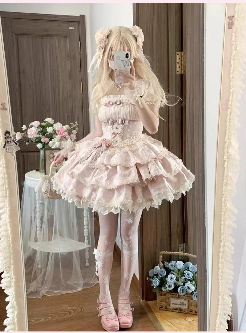 Buling Moon - Ballet Elegance - Sweet Lolita Mini JSK Set with Tulle Shirt and Headdress - Image 4