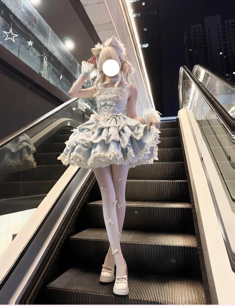 Buling Moon - Ballet Elegance - Sweet Lolita Mini JSK Set with Tulle Shirt and Headdress - Image 6