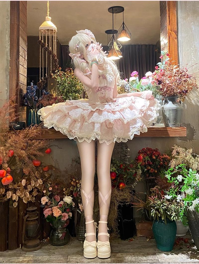 Buling Moon - Ballet Elegance - Sweet Lolita Mini JSK Set with Tulle Shirt and Headdress - Image 7