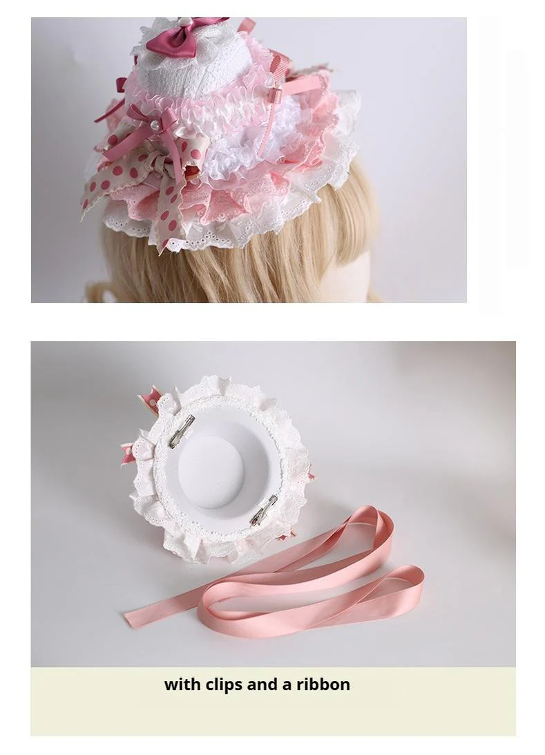 Xiaogui - Sweet Lolita Mini Top Hat with Double-layered Cake Shape - Image 5