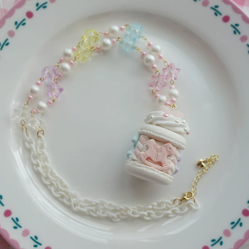 Sweet Lolita Necklace Carousel Cream Macaron Bag Pendant - Image 11