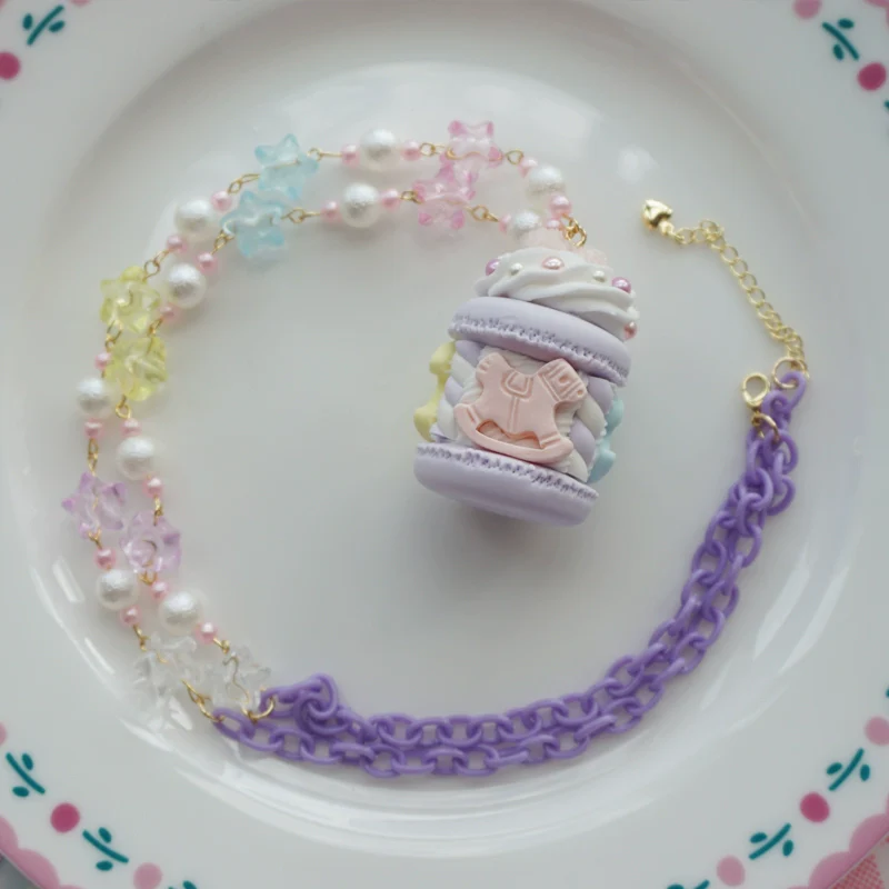 Sweet Lolita Necklace Carousel Cream Macaron Bag Pendant - Image 15