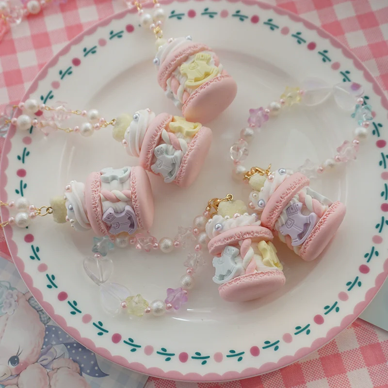 Sweet Lolita Necklace Carousel Cream Macaron Bag Pendant - Image 3