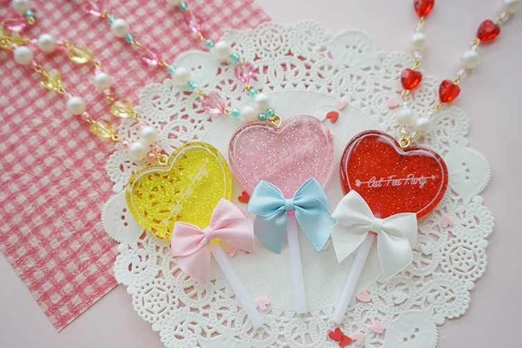 Sweet Lolita Necklace Heart-Shaped Lollipop Necklace - Image 5