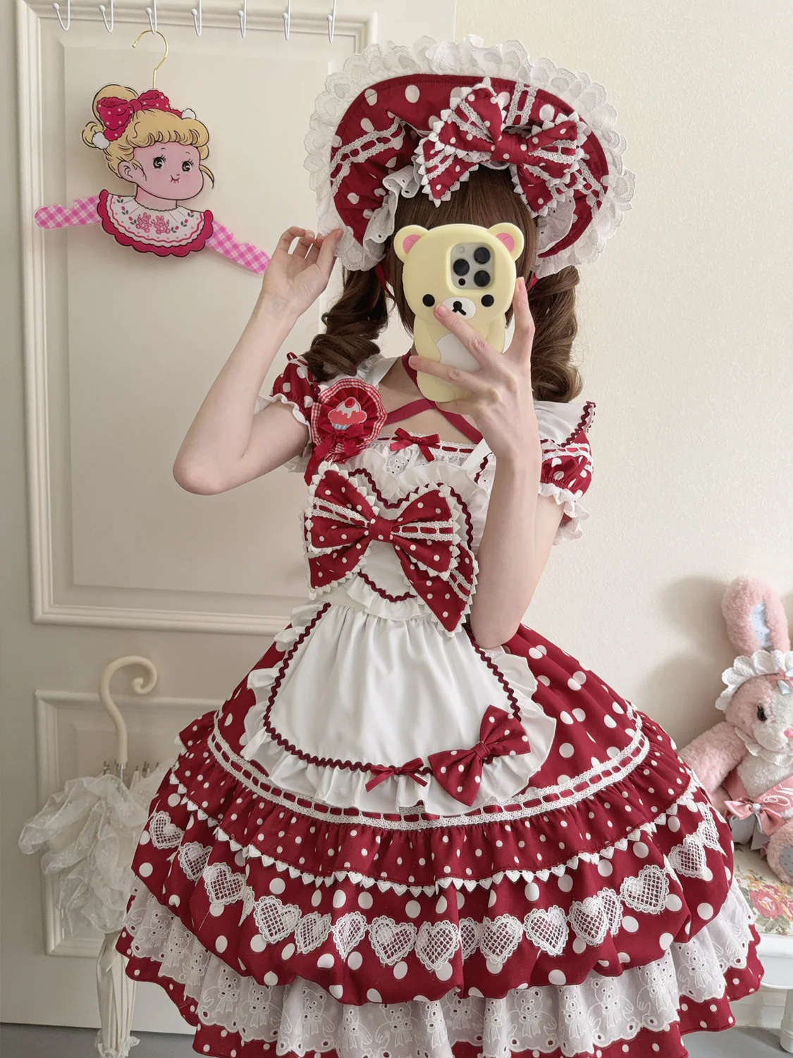 Hanguliang - Berry Bubble - Sweet Lolita OP Suit Tiered Ruffles Skirt with Polka Dots - Image 7