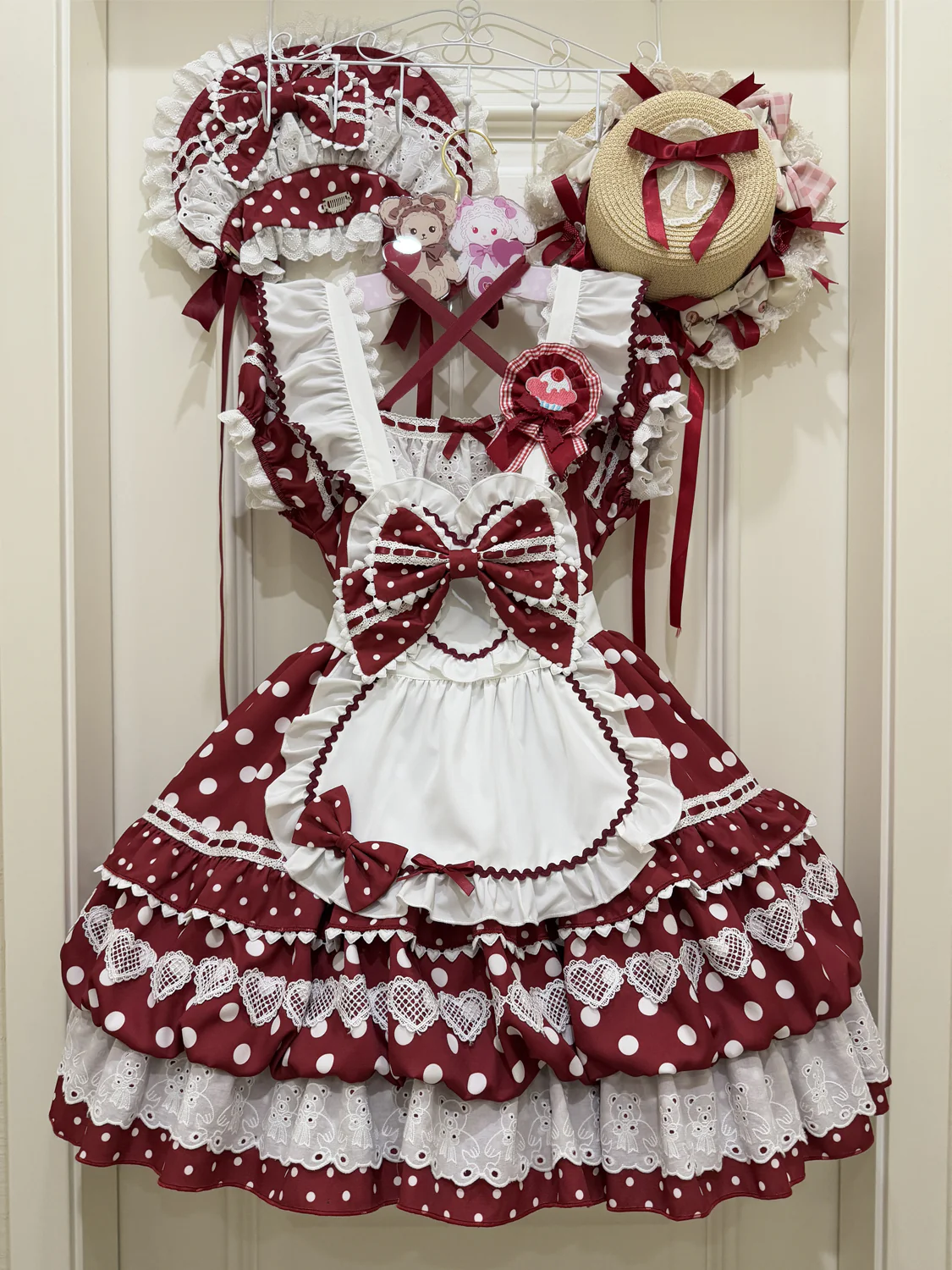 Hanguliang - Berry Bubble - Sweet Lolita OP Suit Tiered Ruffles Skirt with Polka Dots - Image 8